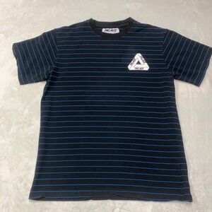 PALACE T-Shirt Men's Small Black Blue Logo Graphic Striped Tee Skater Streetwear